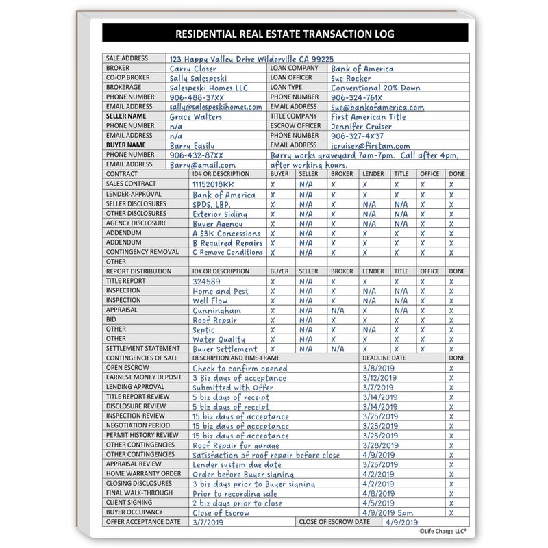 Life Charge Real Estate Agent Supplies - Real Estate Transaction Log Notepad, a Closing Checklist Planner Pad for Realtor File Folders to Organize Sale Pipeline. Made in the USA. - Image 1